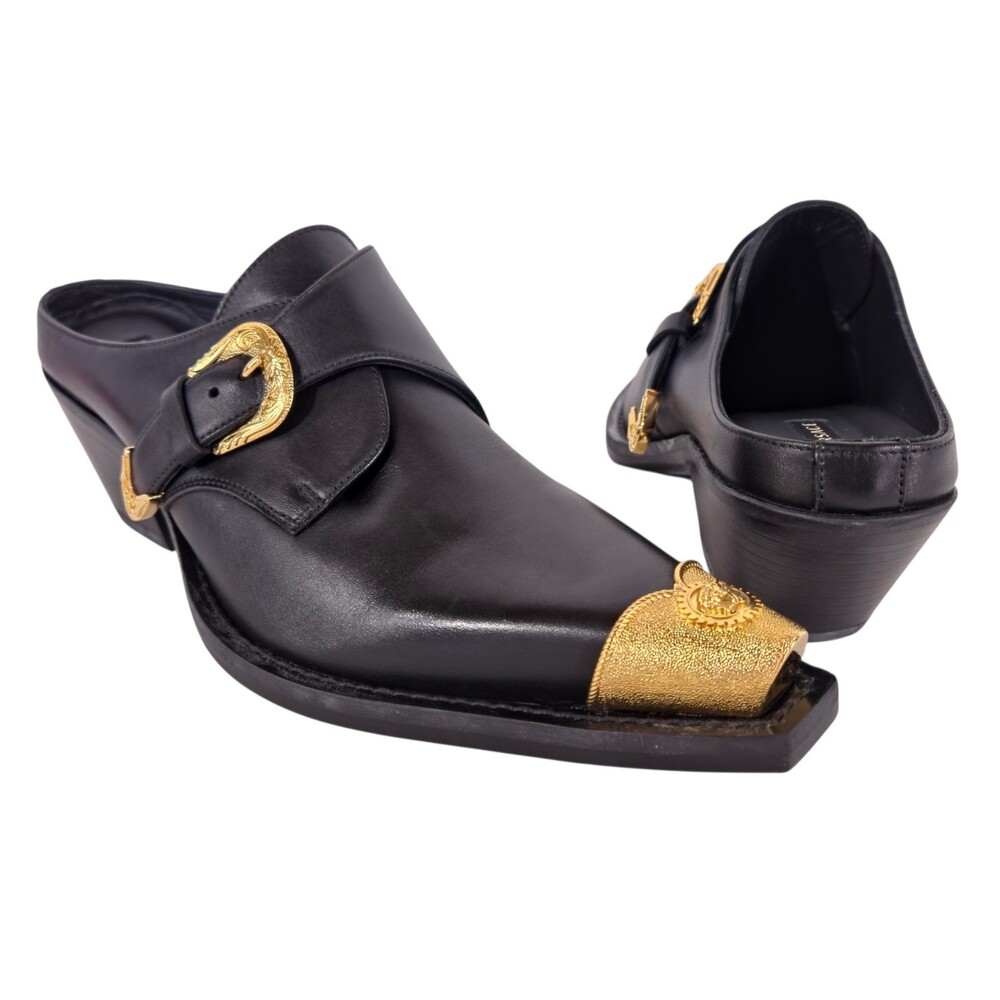 Versace Medusa Western Mules US 10.5 EU 40.5 Womens Black Gold $1150